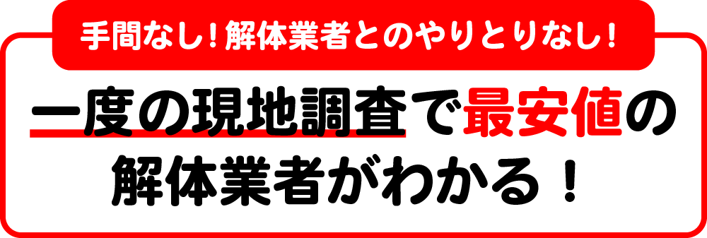 手間なし！解体業者とのやりとりなし！一度の現地調査で最安値の解体業者がわかる！